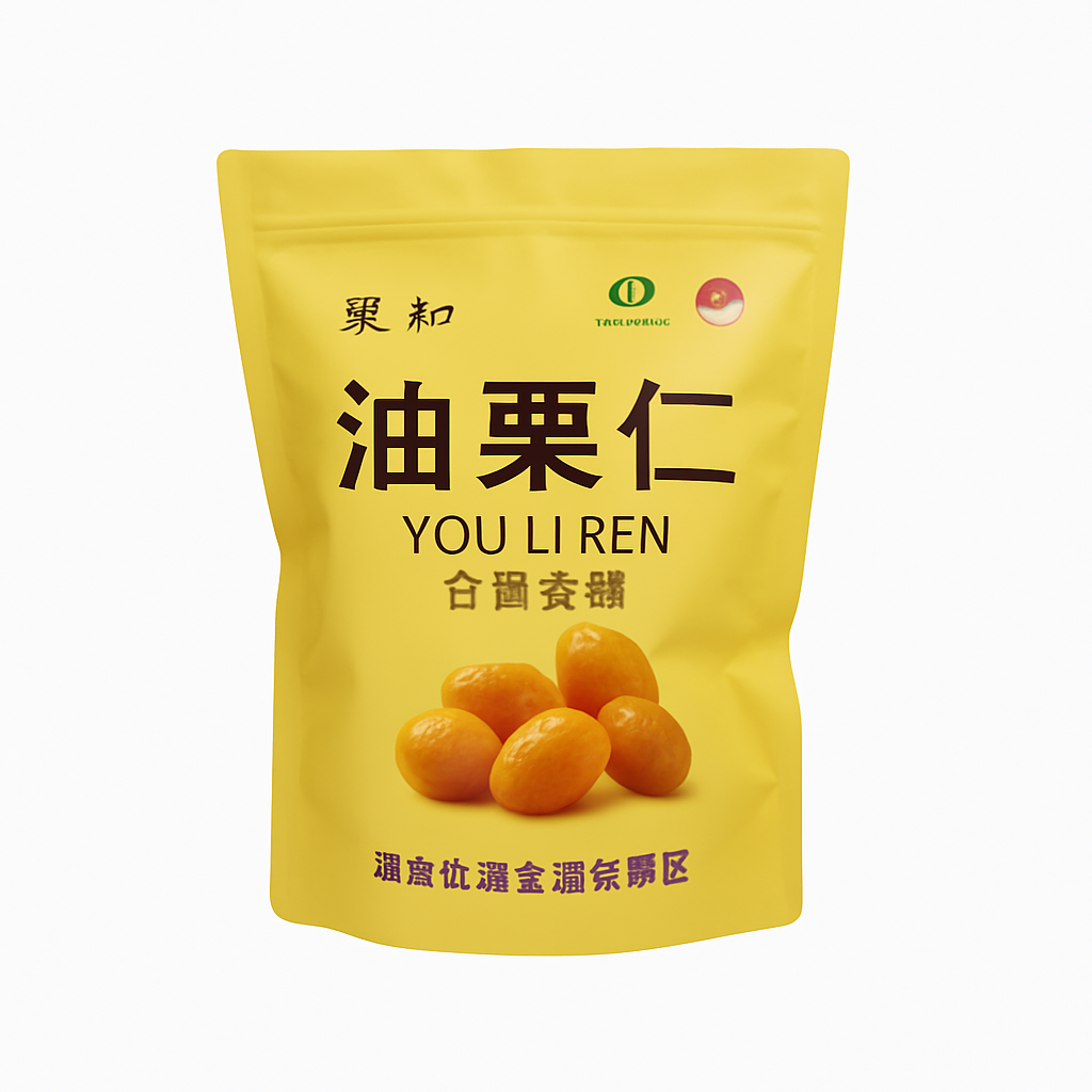 Mei Wei: Castanhas Peladas（油栗仁）- Lizhi 500g - Embalagem em Fundo Branco