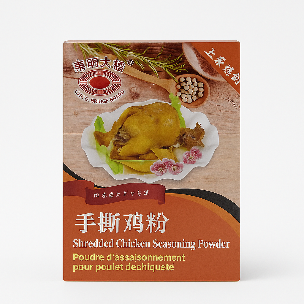 Mei Wei: Tempero em Pó para Frango Desfiado（手撕鸡粉）- D.M.D. Bridge Brand 170g - Embalagem em Fundo Branco
