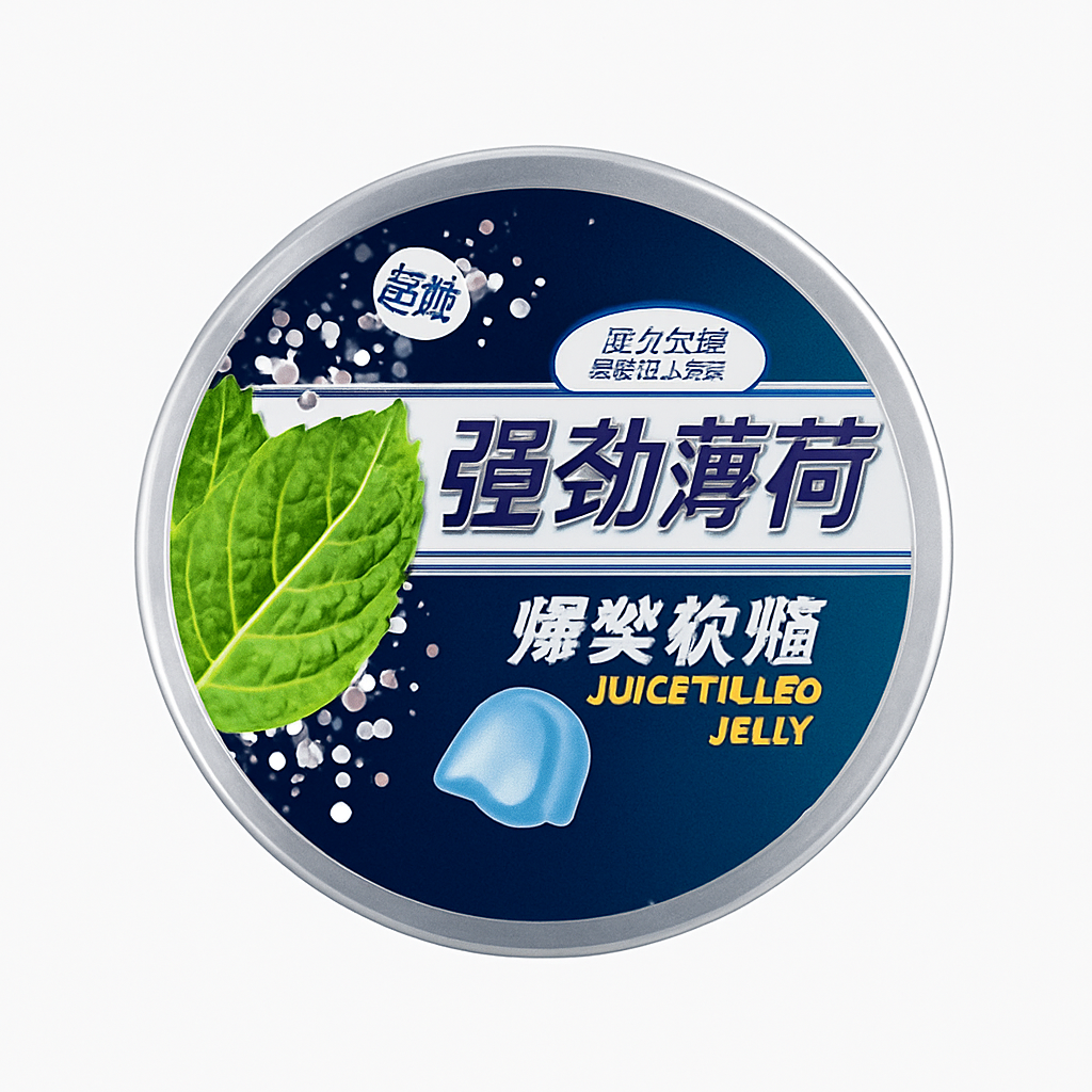 Mei Wei: Bala de Menta Explosiva （强劲薄荷爆浆软糖） - Qifeng 168g - Embalagem em Fundo Branco