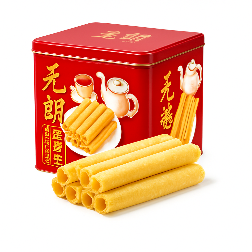 Mei Wei: Waffle Roll de Ovo Yuan Lang（元朗蛋卷王）- 908g - Embalagem em Fundo Branco