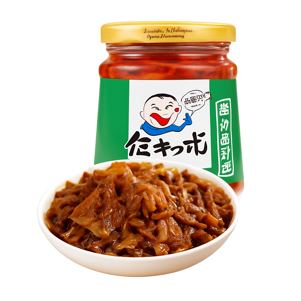 Mei Wei: Cogumelos Golden Needle Refogados（饭扫光爆炒金针菇）- Fan Sao Guang 280g - Embalagem em Fundo Branco