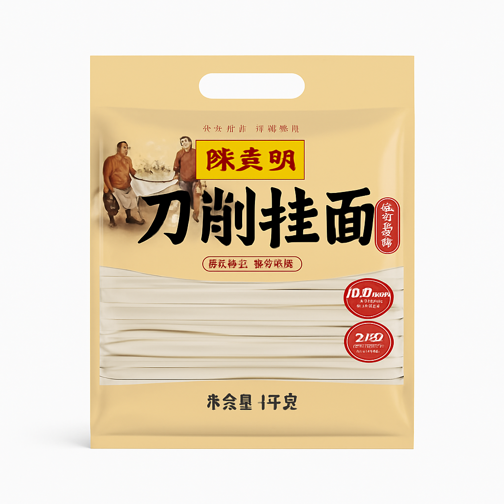 Mei Wei: Macarrão Dao Xiao Sabor Ovo（刀削挂面鸡蛋风味）- Chen Keming 1kg - Embalagem em Fundo Branco