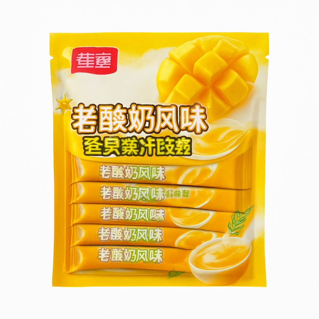 Mei Wei: Bala Macia de Iogurte com Manga（上珍果老酸奶夹心软糖）- Shangzhenguo 96g - Embalagem em Fundo Branco