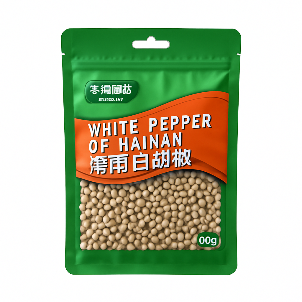 Mei Wei: Pimenta Branca de Hainan（海南白胡椒）- Huahai Shunda 68g - Embalagem em Fundo Branco