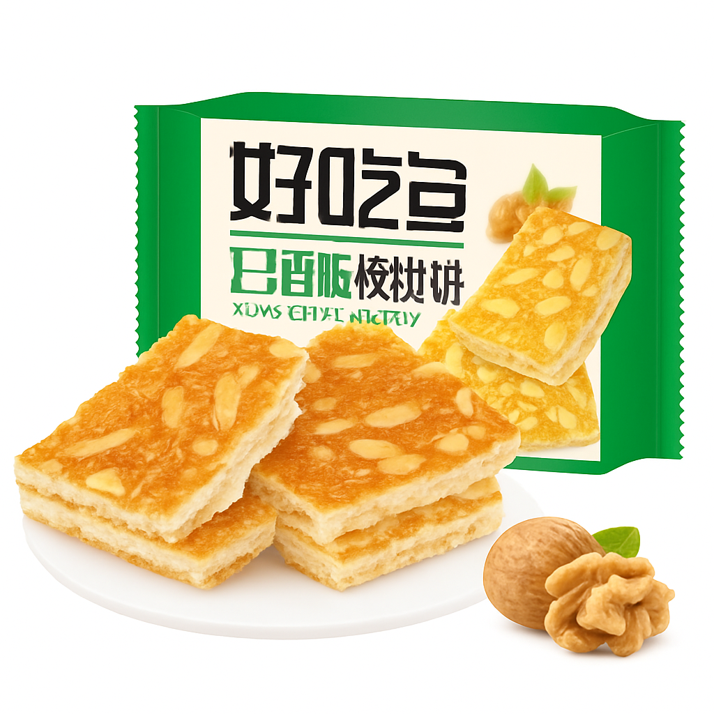 Mei Wei: Biscoito de Nozes Crocante（香脆核桃）- Daliyuan 108g - Embalagem em Fundo Branco