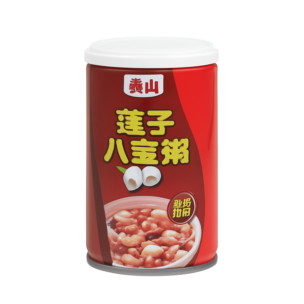 Mei Wei: Mingau de Lótus com Oito Tesouros（莲子八宝粥）- Taishan 370g - Embalagem em Fundo Branco
