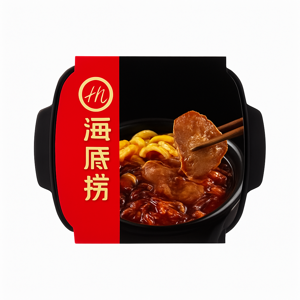 Mei Wei: Panela Quente Individual Sabor Carne com Pimenta（海底捞自煮火锅）- Haidilao 435g - Embalagem em Fundo Branco