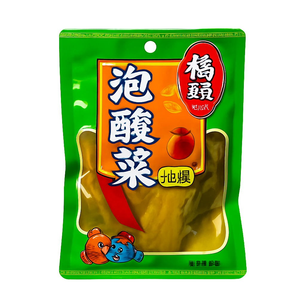 Mei Wei: Repolho Chinês em Conserva（老坛酸菜）- Qiao Tou 400g - Embalagem em Fundo Branco