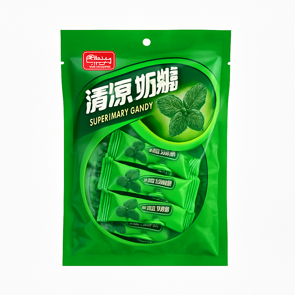 Mei Wei: Bala de Leite Mentolada（富田清凉奶糖）- Futian 168g - Embalagem em Fundo Branco