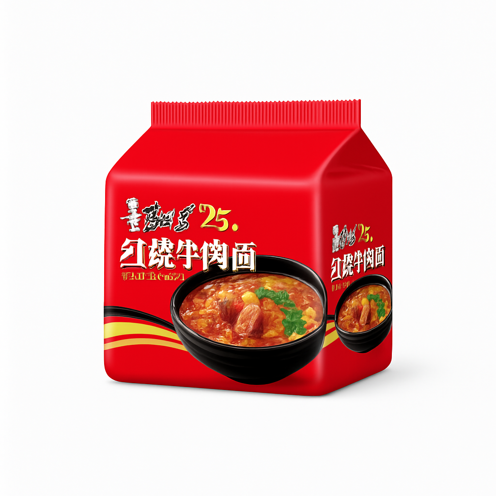 Mei Wei: Lámen Instantâneo Sabor Carne Bovina（红烧牛肉面）- Master Kong 5 unidades 500g - Embalagem em Fundo Branco