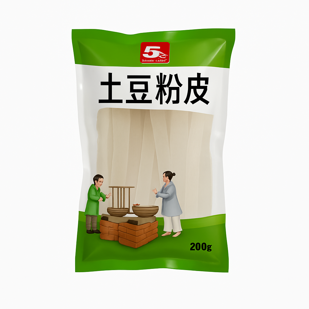 Mei Wei: Macarrão de Batata Transparente （土豆粉皮）- Chuanfen 200g - Embalagem em Fundo Branco