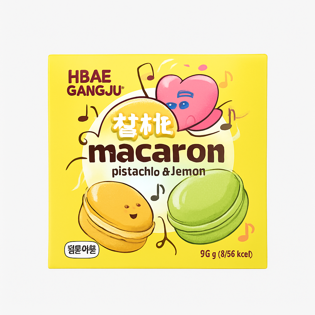 Mei Wei: Biscoito Macaron com Popping Candy（港福跳跳糖马卡龙饼干）- Gangfu 132g - Embalagem em Fundo Branco