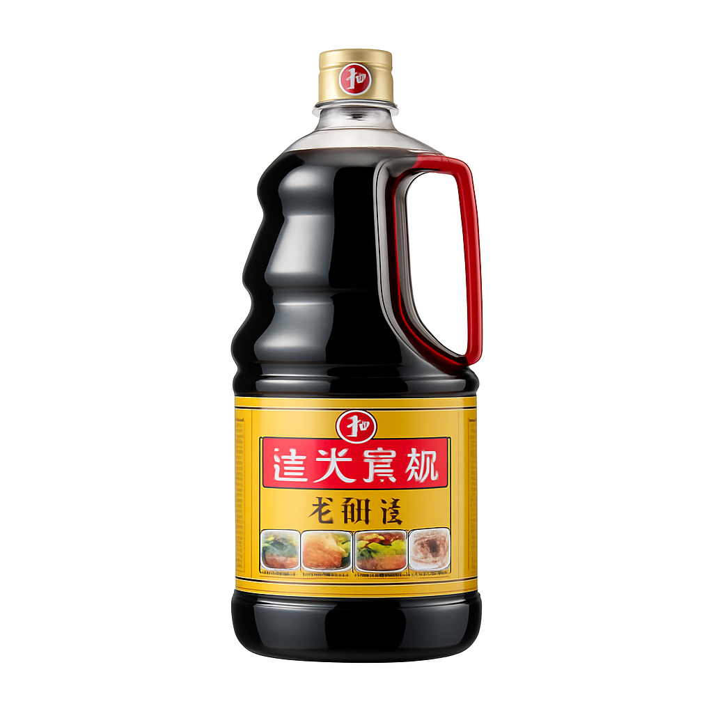 Mei Wei: Molho de Soja Escuro Premium com Cogumelo Shiitake（海天特级草菇老抽）- Haitian 1.75L - Embalagem em Fundo Branco