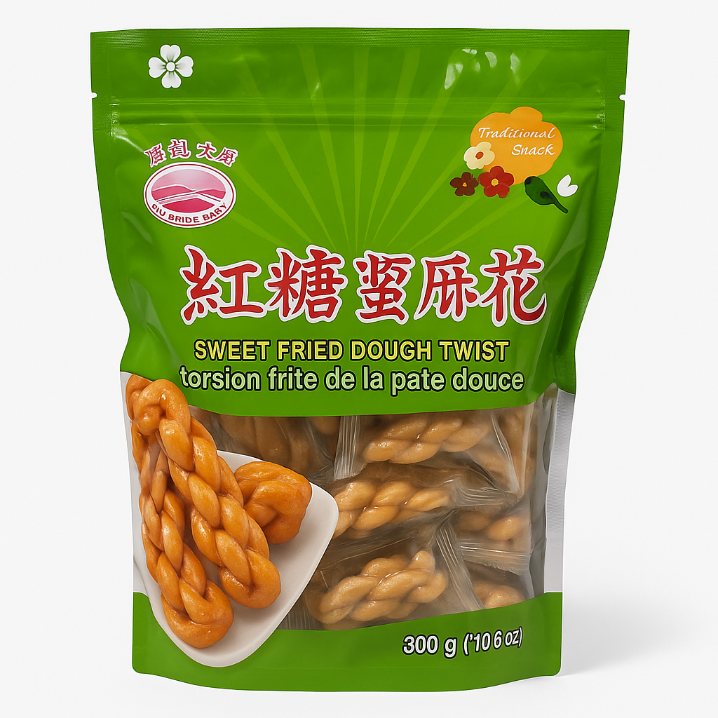 Mei Wei: Torção de Massa Frita Doce（紅糖蜜麻花）- D.M.D. Bridge Brand 300g - Embalagem em Fundo Branco