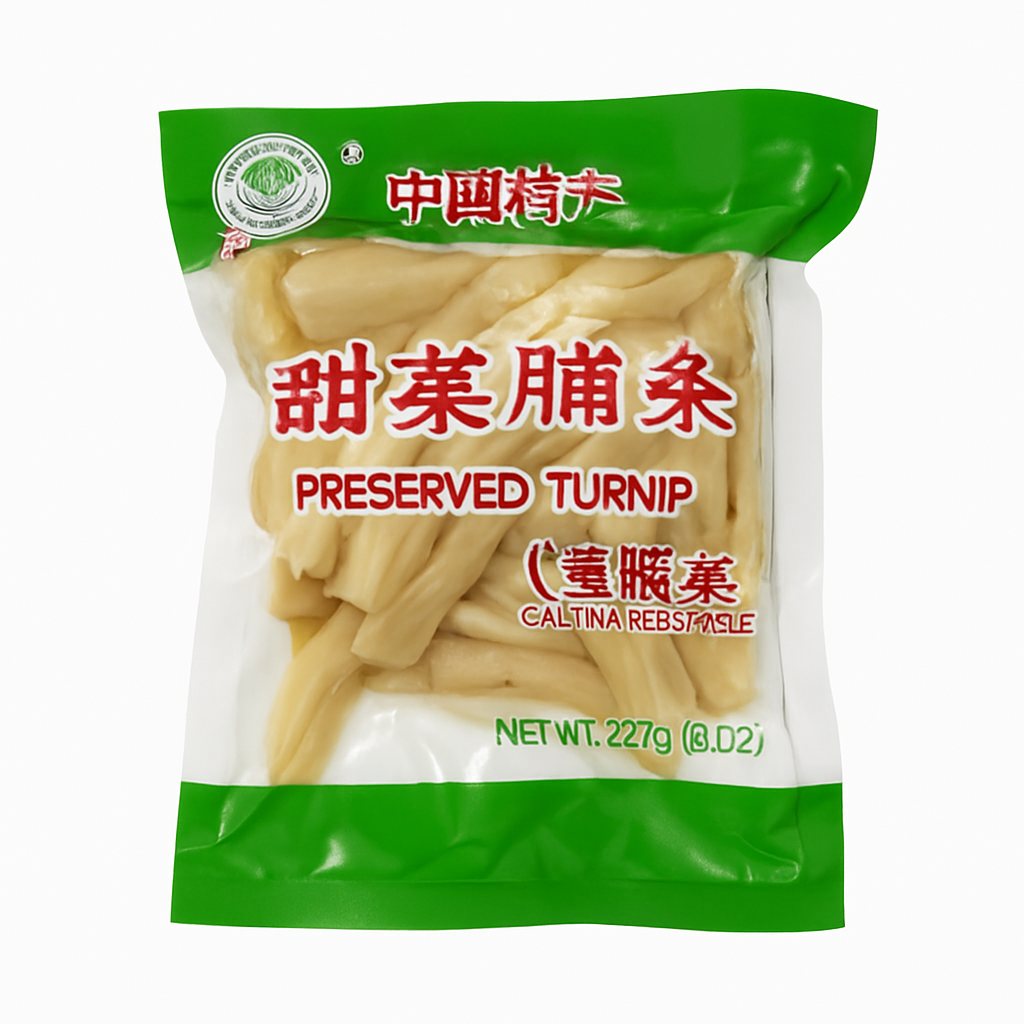 Mei Wei: Rabanete Doce em Conserva（甜菜脯条）- Hetang 227g - Embalagem em Fundo Branco