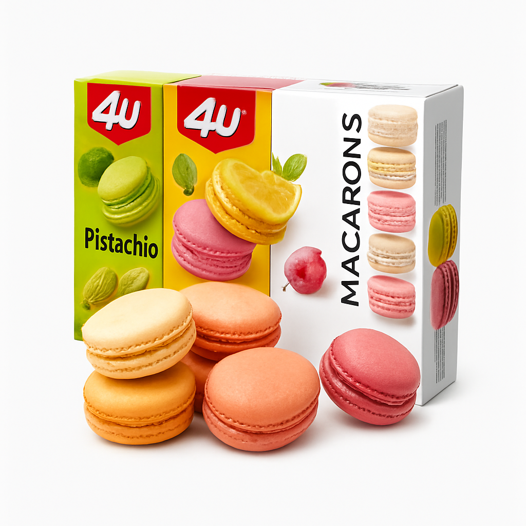 Mei Wei: Biscoito Macaron（马卡龙饼干）- Aji 133g Sabor Creme - Embalagem em Fundo Branco