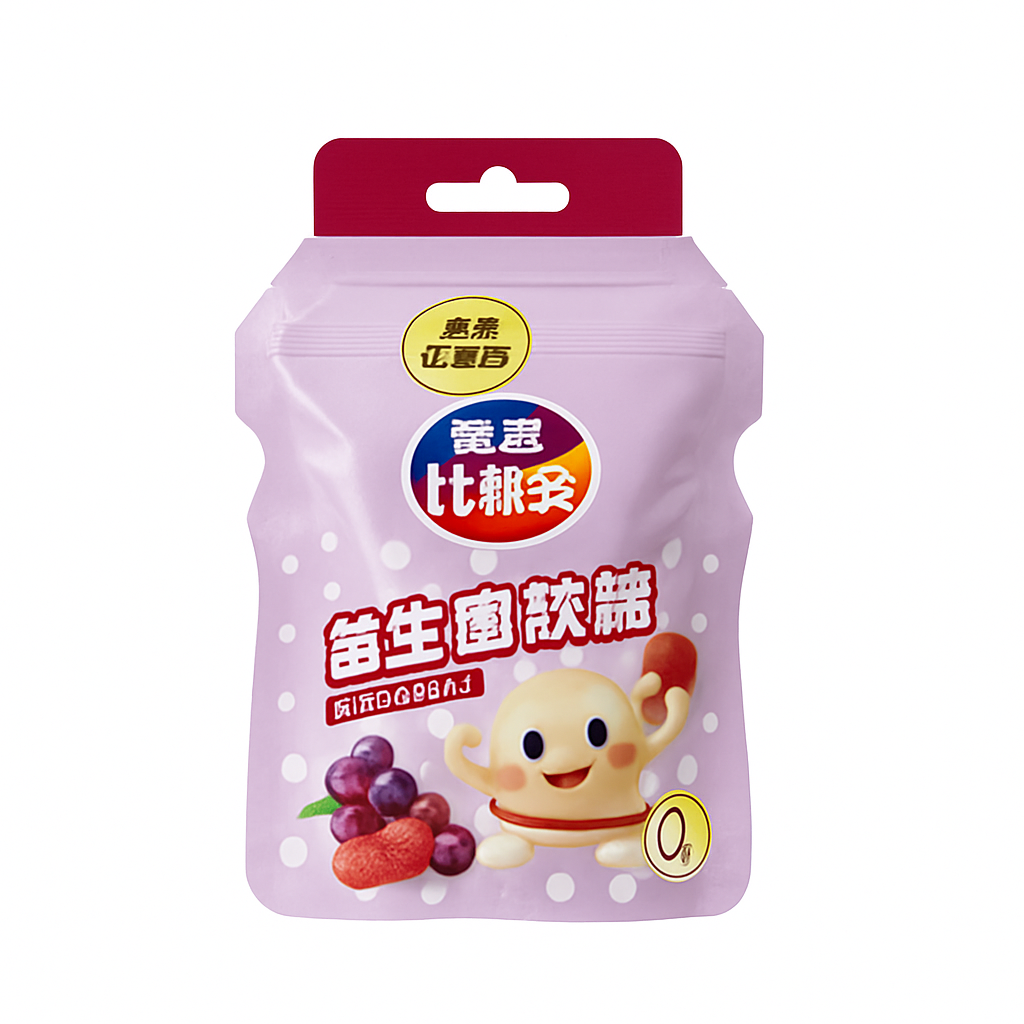 Mei Wei: Bala de Goma Sabor Uva（葡萄軟糖）- Bifido 30g - Embalagem em Fundo Branco