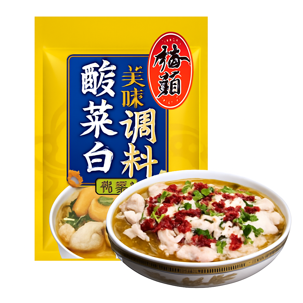 Mei Wei: Tempero para Peixe com Vegetais em Conserva（酸菜鱼调料）- Qiao Tou Sabor Picante 300g - Embalagem em Fundo Branco