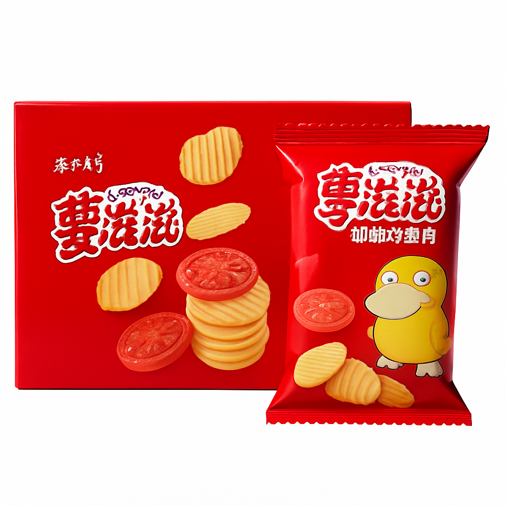 Mei Wei: Batata Chips Sabor Tomate（盐津铺子薯滋滋）- Yanjinpuzi 32g - Embalagem em Fundo Branco