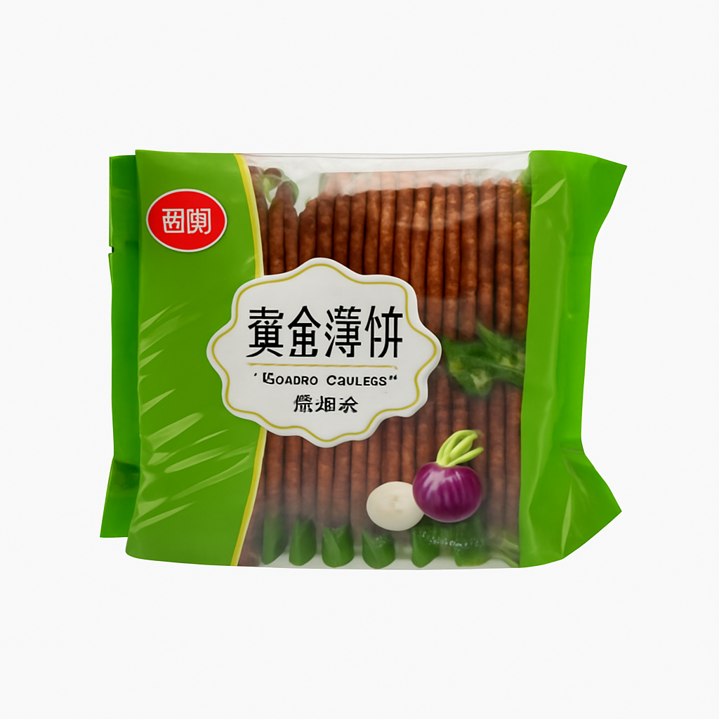 Mei Wei: Biscoito Golden Cracker Sabor Cebola（黄金薄饼香葱味）- Silang 285g - Embalagem em Fundo Branco