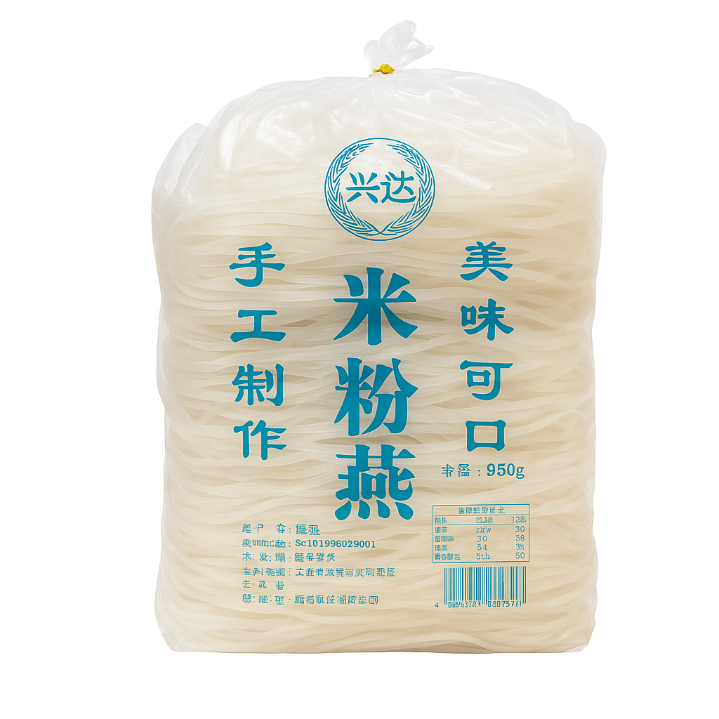 Mei Wei: Macarrão de Arroz Fino（米粉燕）- Xingda 950g - Embalagem em Fundo Branco