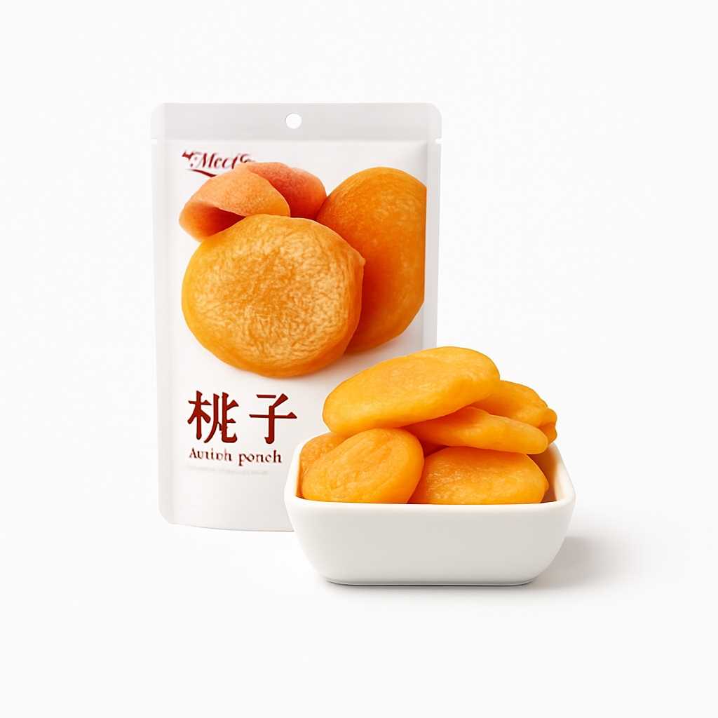 Mei Wei: Pêssego Seco（桃子干）- XGZ 100g - Embalagem em Fundo Branco