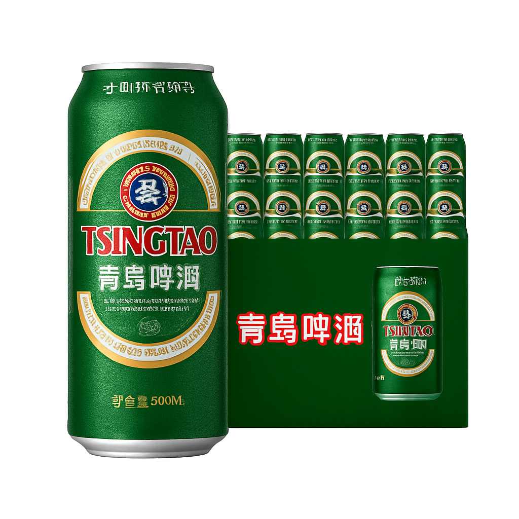 Mei Wei: Cerveja Tsingtao（青岛啤酒）- Tsingtao 500ml - Embalagem em Fundo Branco