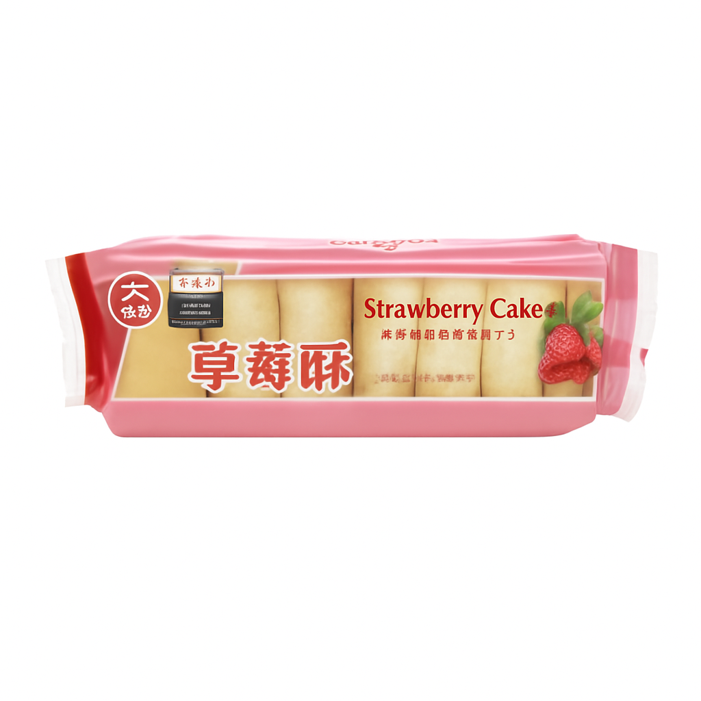 Mei Wei: Bolinho com Recheio Sabor Morango（草莓酥）- CHO FU 227g - Embalagem em Fundo Branco