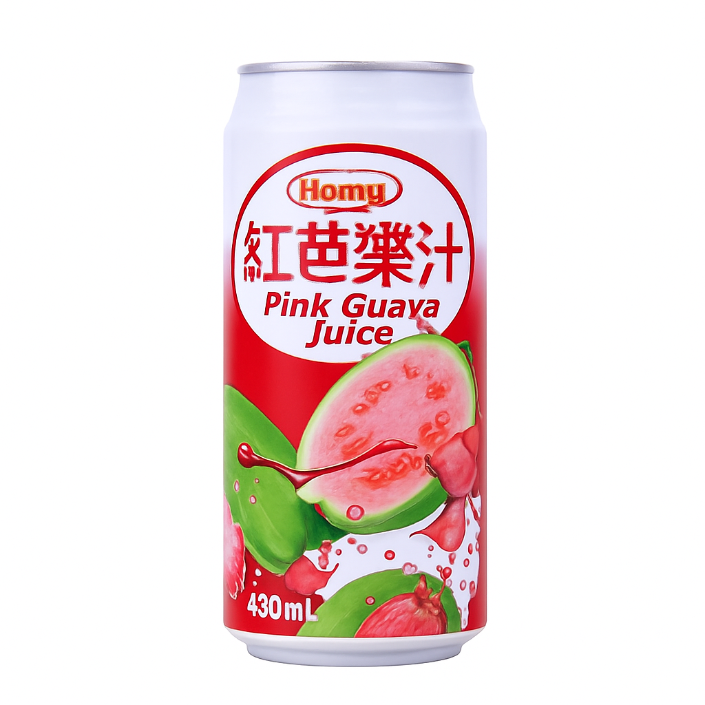 Mei Wei: Suco de Goiaba Rosa（红色番石榴汁）- Hamu 490ml - Embalagem em Fundo Branco