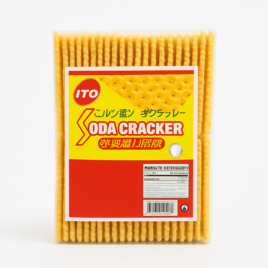 Mei Wei: Biscoito de Soda Sabor Leite e Sal（梳打饼奶盐味）- Ito 480g - Embalagem em Fundo Branco