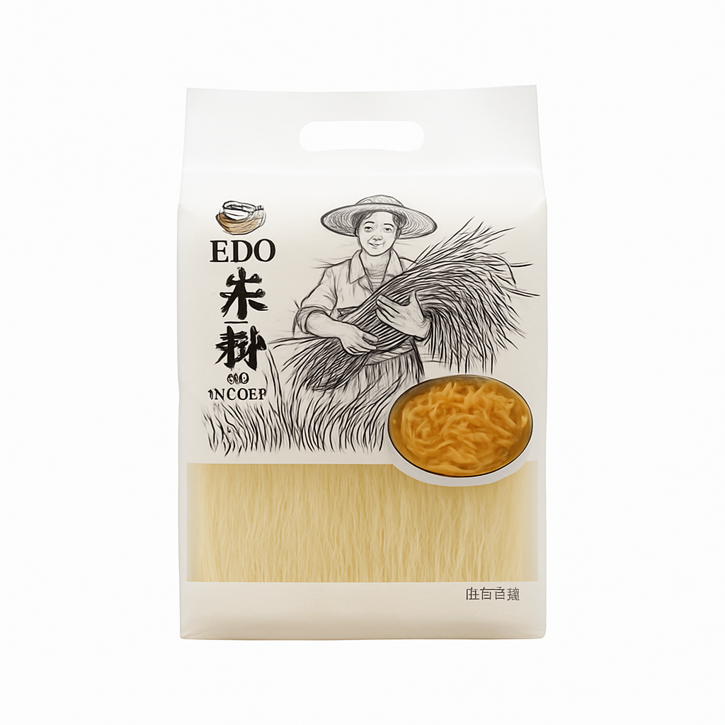 Mei Wei: Macarrão de Arroz Plano（平野米排粉）- Hirano 660g - Embalagem em Fundo Branco