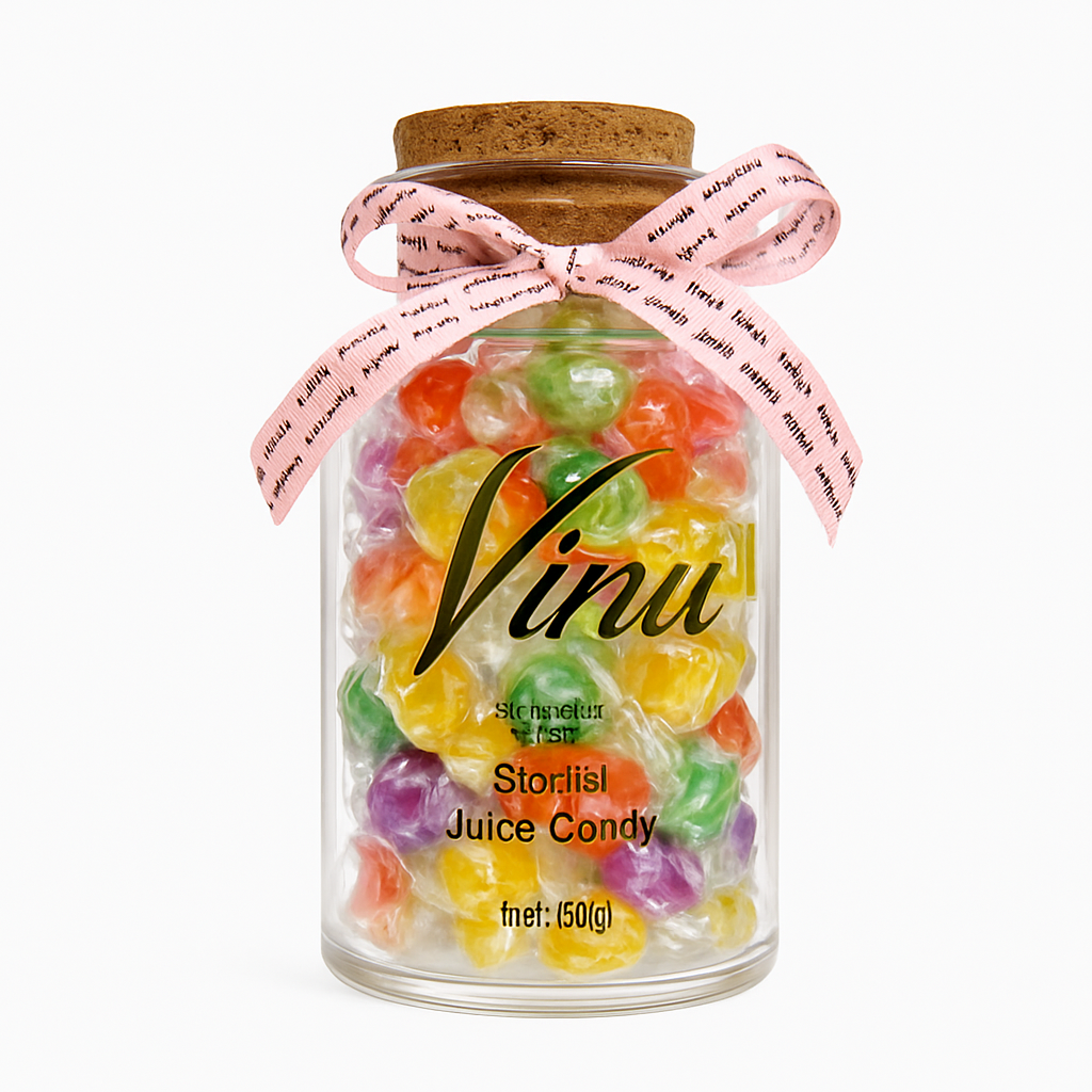 Mei Wei: Bala de Frutas em Pote Decorativo（心语心愿果汁糖）- Qifeng 80g - Embalagem em Fundo Branco