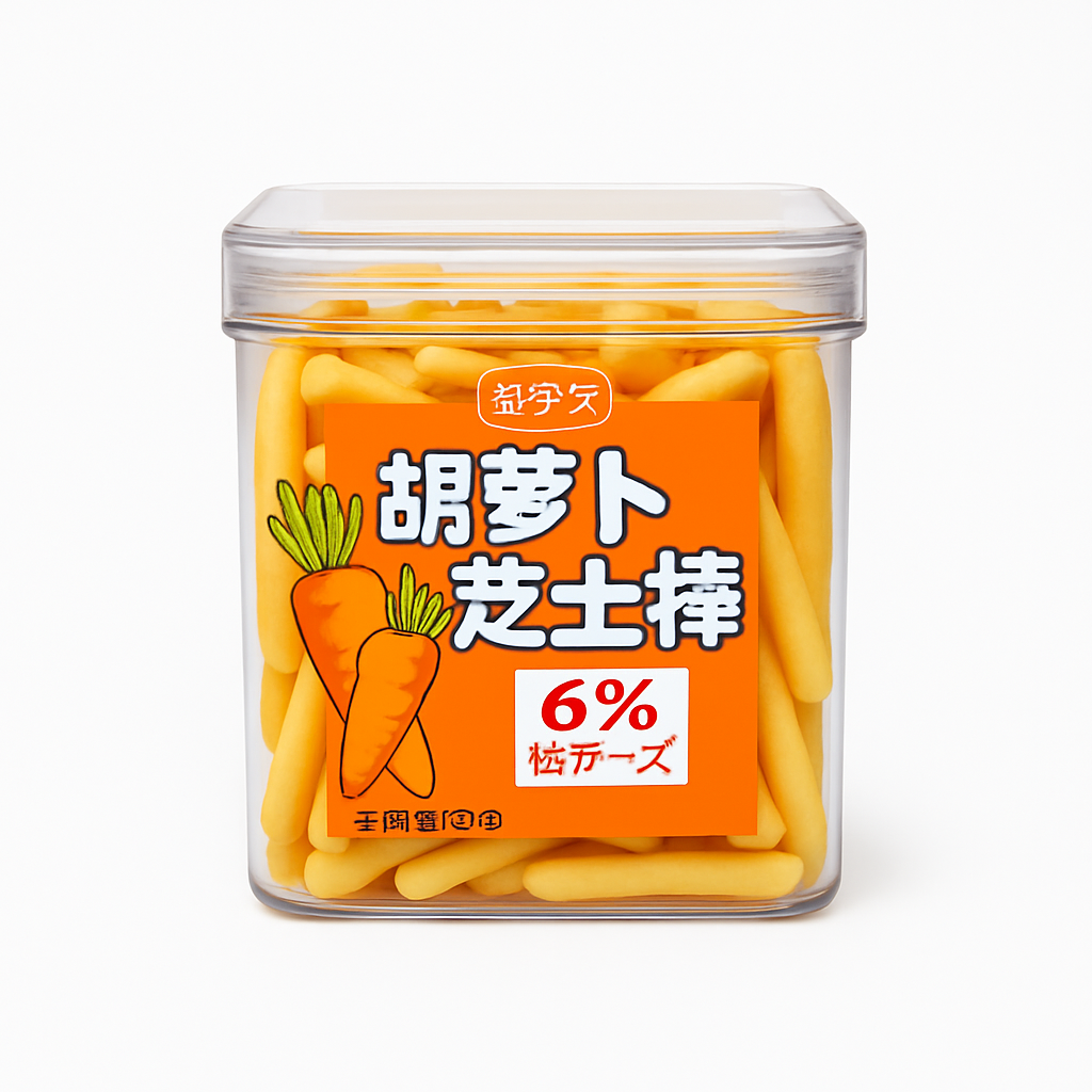Mei Wei: Palitos de Cenoura com Queijo（胡萝卜芝士棒）- Shusheng Baiwei 200g - Embalagem em Fundo Branco
