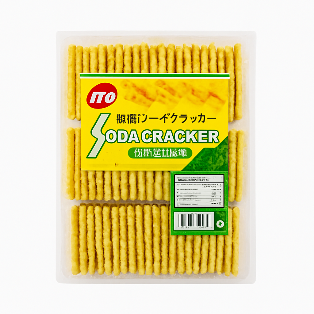 Mei Wei: Biscoito de Soda com Alga Marinha（海苔ソーダクラッカー）- Ito 480g - Embalagem em Fundo Branco