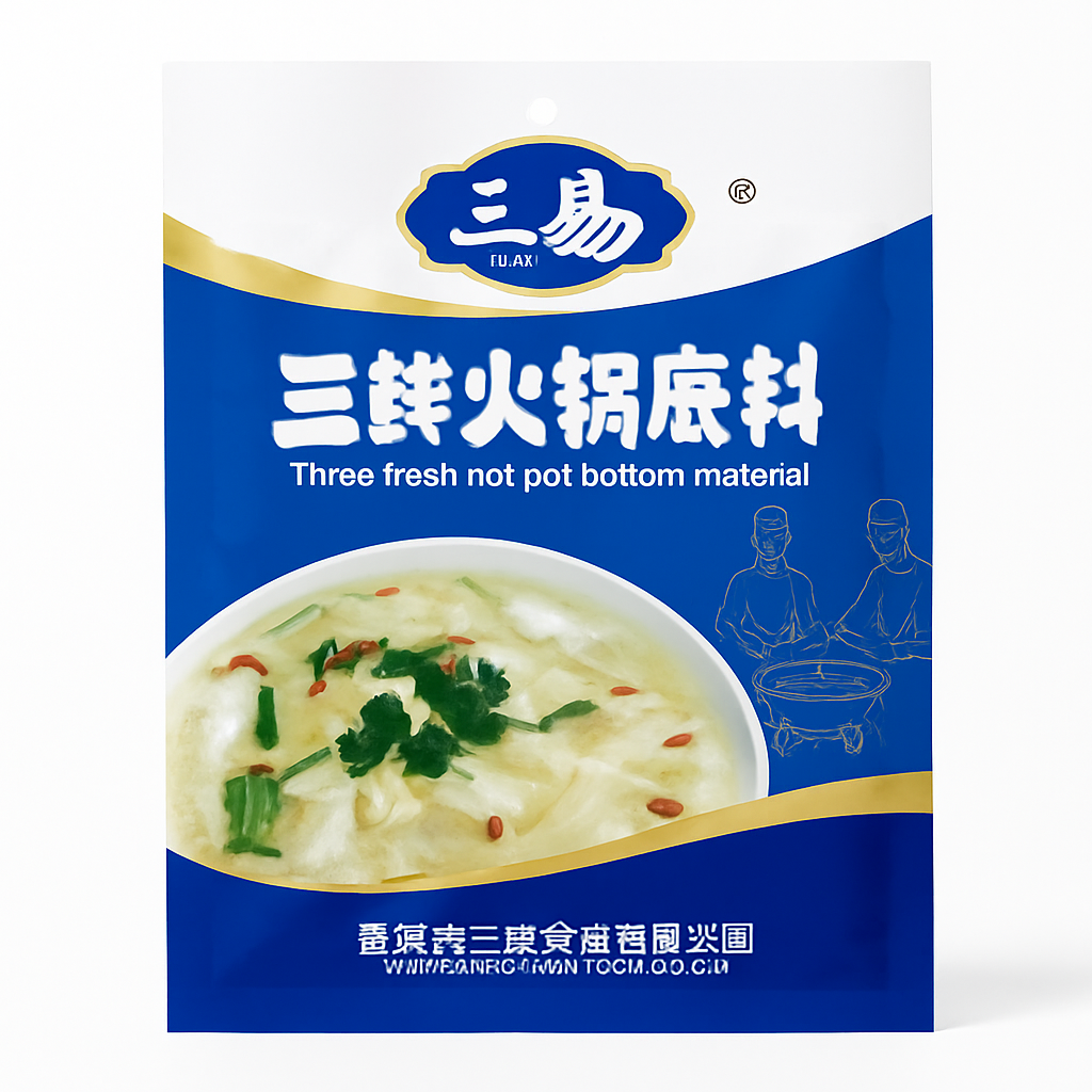 Mei Wei: Base para Hot Pot Três Sabores Frescos（三鲜火锅底料）- Sanyi 150g - Embalagem em Fundo Branco