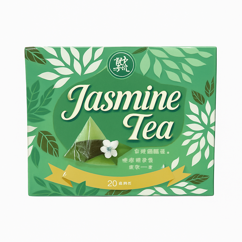 Mei Wei: Chá de Jasmim（茉莉花茶）- Fujian 40g (20 sachês) - Embalagem em Fundo Branco
