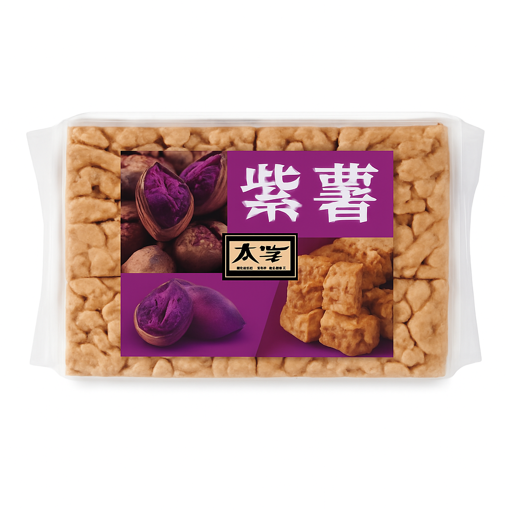 Mei Wei: Sachima de Batata Doce Roxa（紫薯沙琪玛）- Taiyu 408g - Embalagem em Fundo Branco
