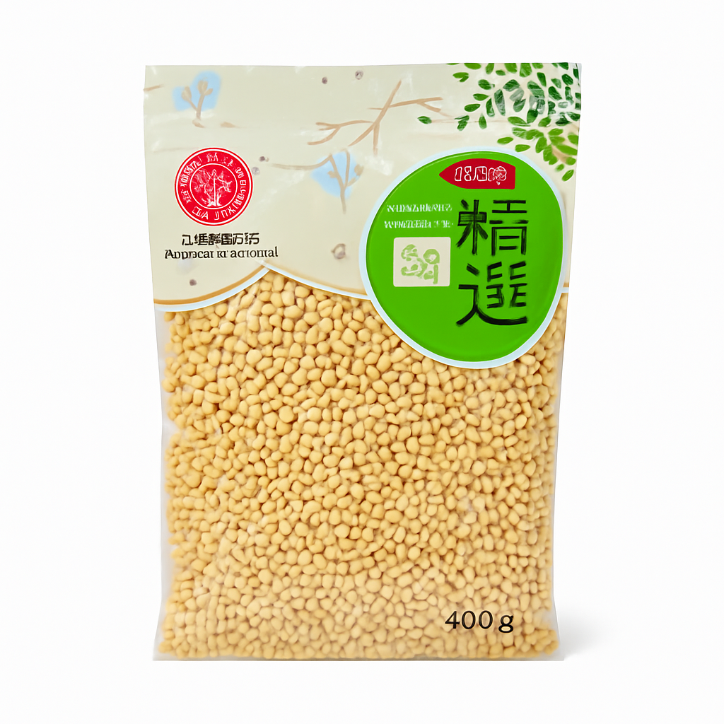 Mei Wei: Feijão Moyashi Sem Casca（绿豆仁）- Shuangyan 400g - Embalagem em Fundo Branco