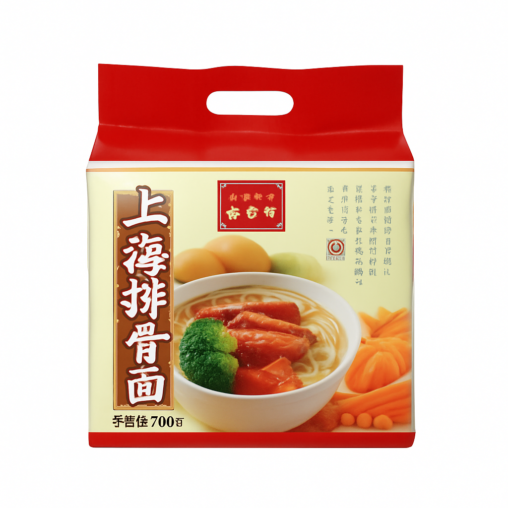 Mei Wei: Macarrão Instantâneo Sabor Costela（麦老大上汤排骨面）- Mai Lao Da 5 pacotes - Embalagem em Fundo Branco
