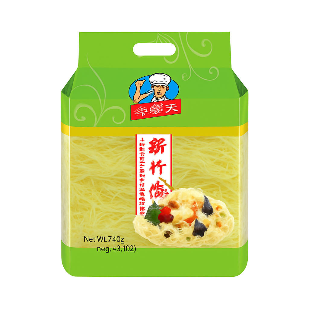 Mei Wei: Macarrão de Feijão Verde Xinzhu（新竹粉丝）- Maizlodafu 740g - Embalagem em Fundo Branco