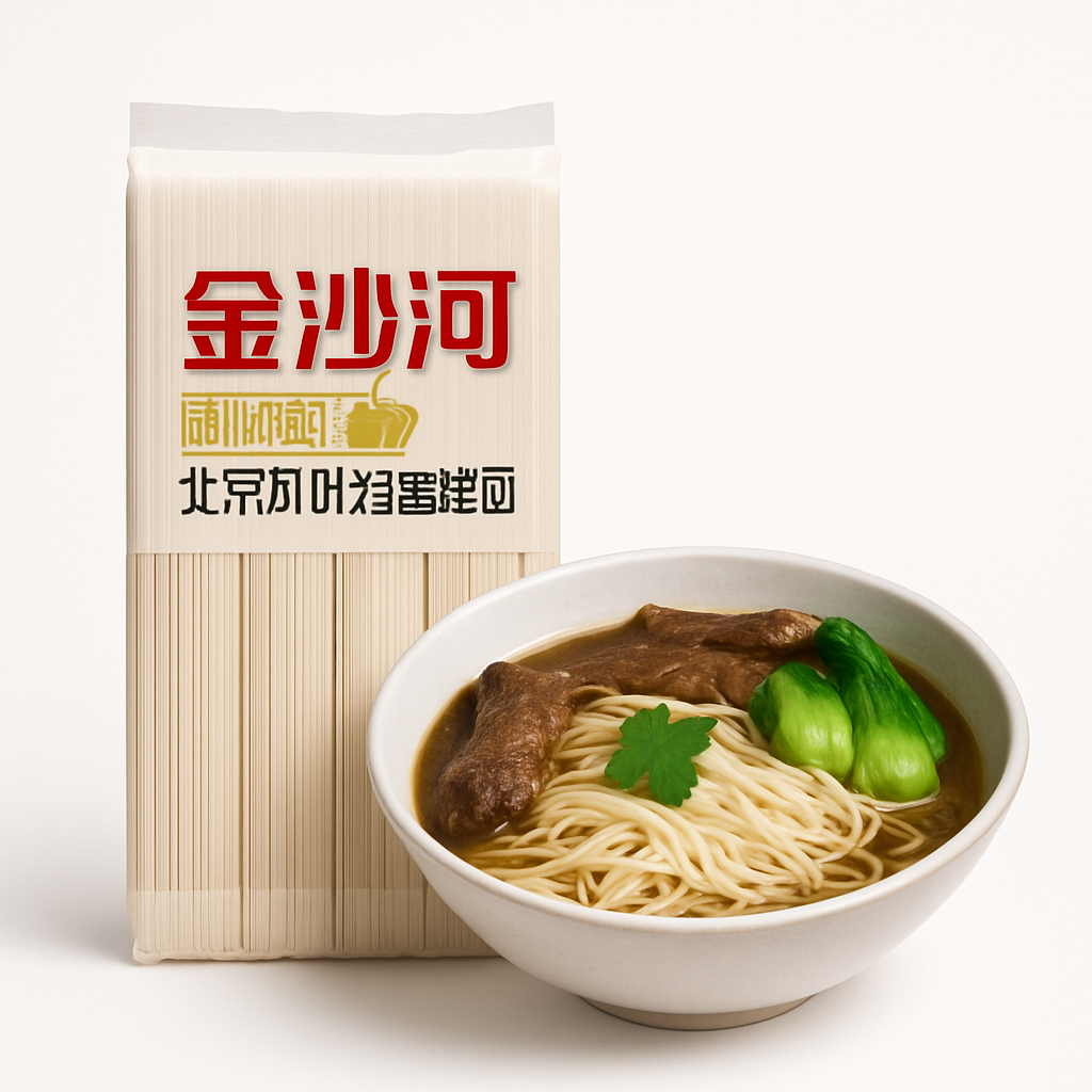Mei Wei: Macarrão com Ovos（金沙河北京风味鸡蛋挂面）- Jinshahe 1kg - Embalagem em Fundo Branco