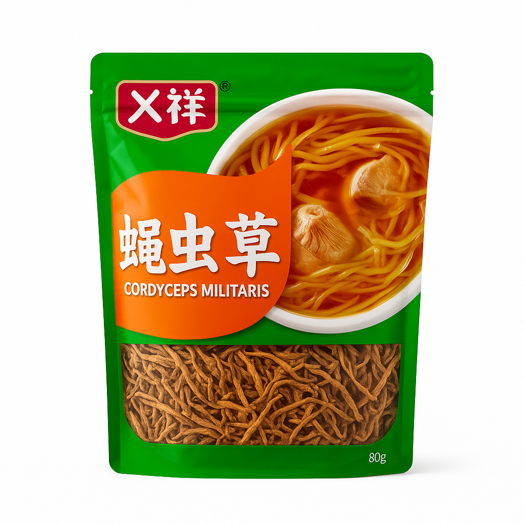 Mei Wei: Cordyceps Militaris（蛹虫草）- Xixiang 80g - Embalagem em Fundo Branco