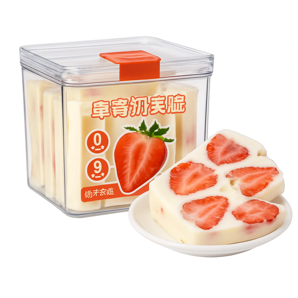 Mei Wei: Nougat Crocante de Morango（草莓味奶芙脆）- Shusheng 180g - Embalagem em Fundo Branco