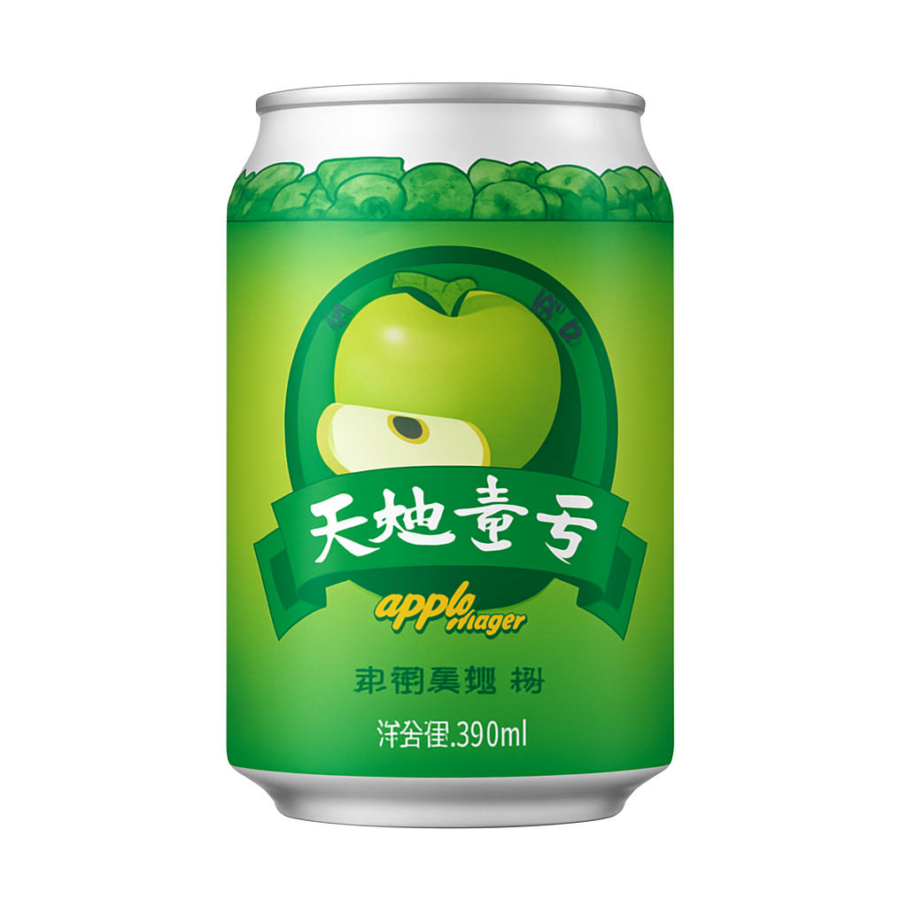 Mei Wei: Vinagre de Maçã（天地壹号苹果醋）- Tiandi Yihao 330ml - Embalagem em Fundo Branco