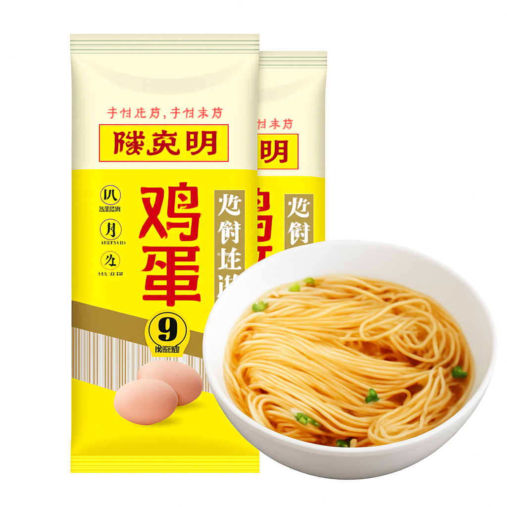 Mei Wei: Macarrão de Ovo Dragon Beard（陈克明鸡蛋龙须挂面）- Chen Keming 800g - Embalagem em Fundo Branco