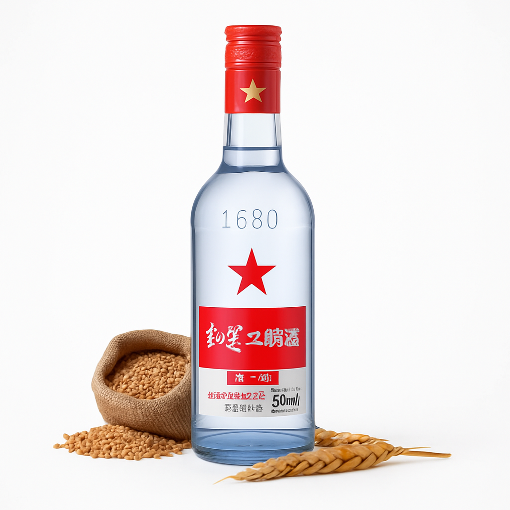 Mei Wei: Erguotou Hongxing（红星二锅头）- Red Star 500ml - Embalagem em Fundo Branco