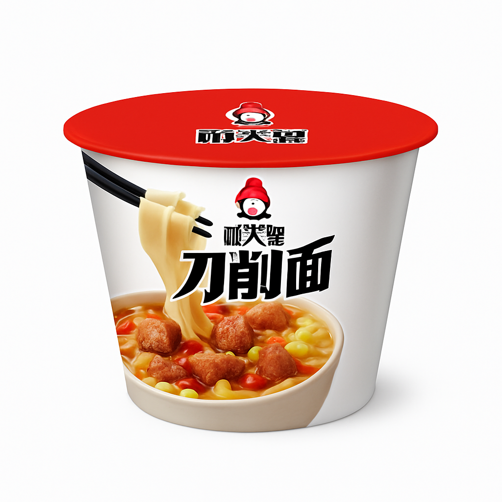 Mei Wei: Macarrão Instantâneo de Carne Apimentada Dao Xiao Mian（顾大嫂刀削面）- Gu Da Sao 108g - Embalagem em Fundo Branco