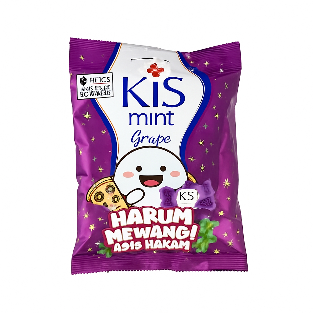 Mei Wei: Bala KIS Mint Grape（キス）- KIS 125g - Embalagem em Fundo Branco