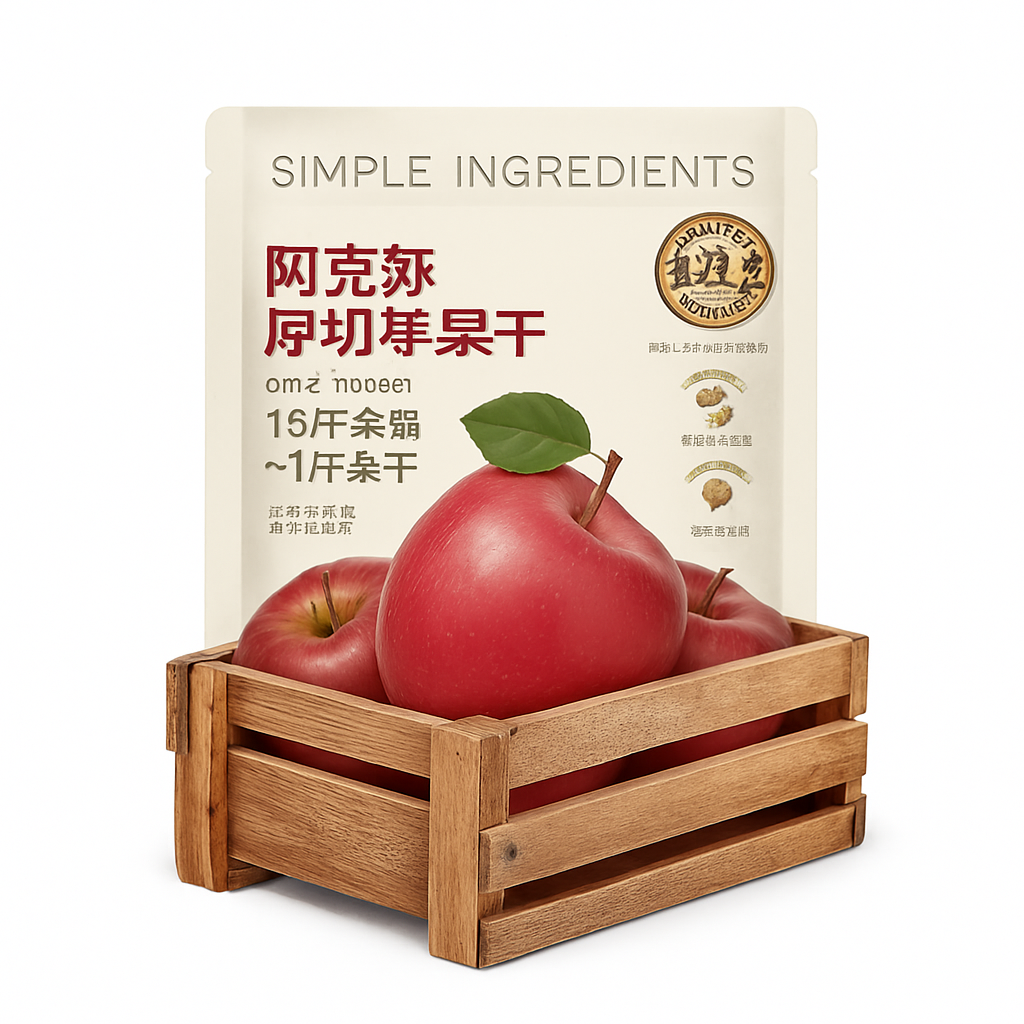 Mei Wei: Maçã Seca Fatias Espessas（阿克苏厚切苹果干）- Quanli 100g - Embalagem em Fundo Branco