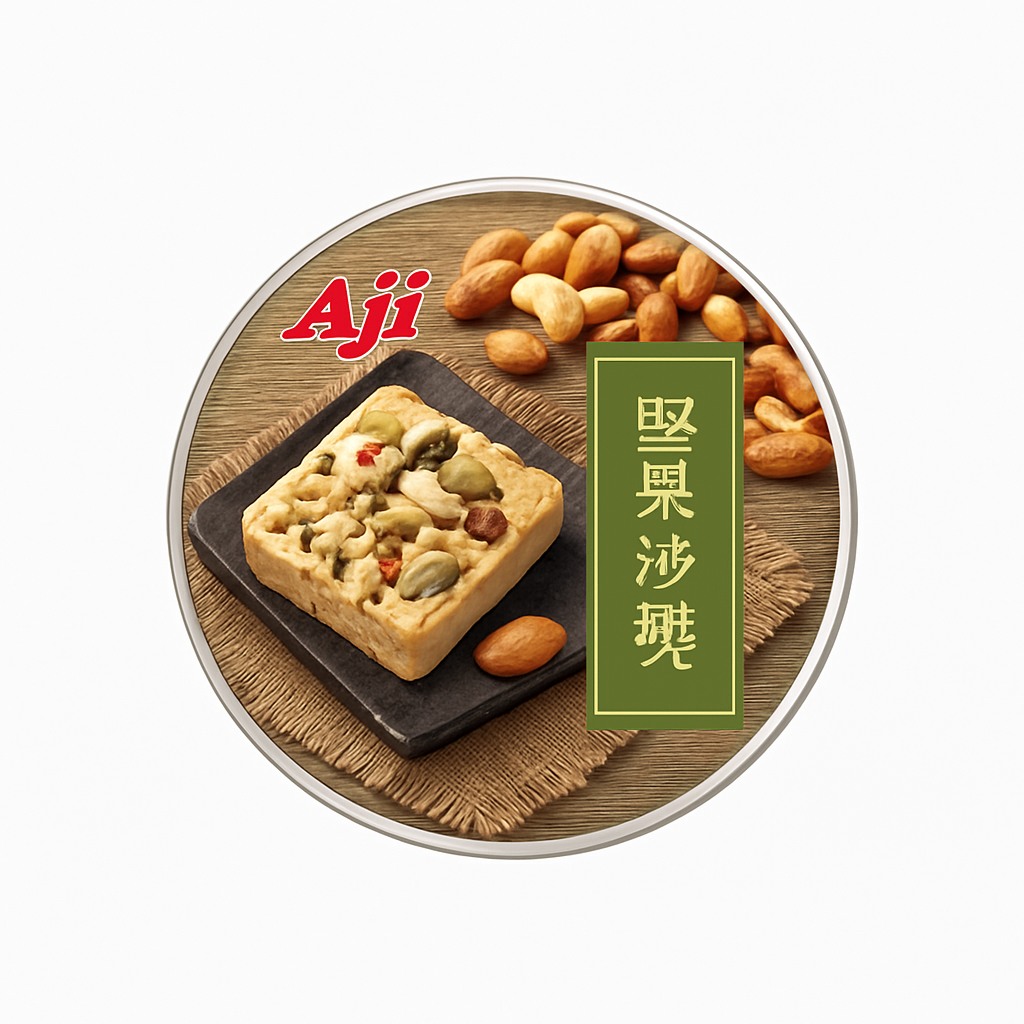 Mei Wei: Sachima de Castanhas com Açúcar Mascavo（坚果沙琪玛）- Aji 530g - Embalagem em Fundo Branco